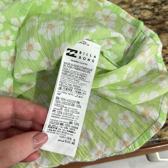 Billabong Girl’s Green Floral Print Mini Sundress With Puff Sleeves Size L - Picture 5 of 9